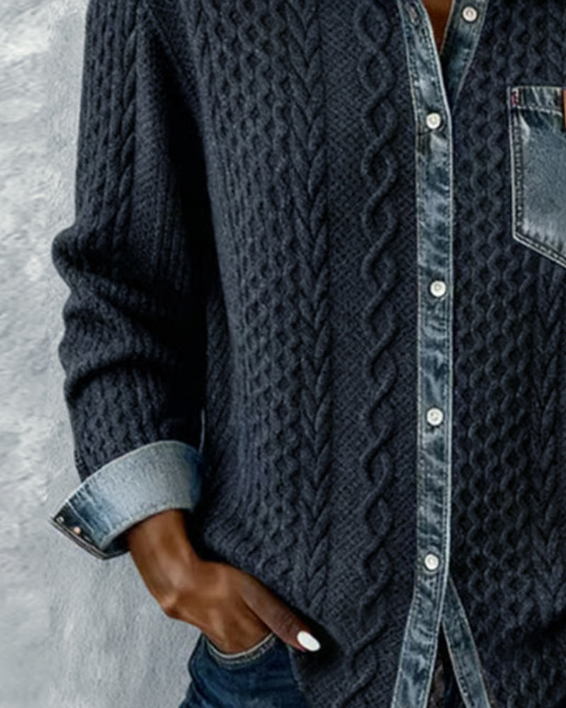Långärmad skjorta med denim-lapptäcke
