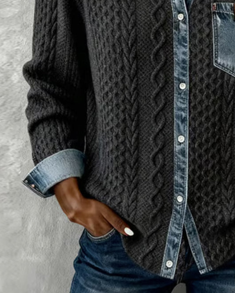 Långärmad skjorta med denim-lapptäcke