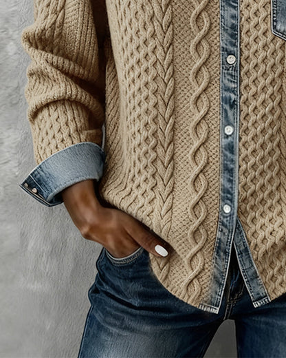 Långärmad skjorta med denim-lapptäcke
