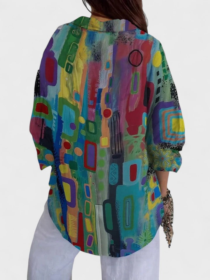Rose | Blommig elegant blus med geometriskt mönster