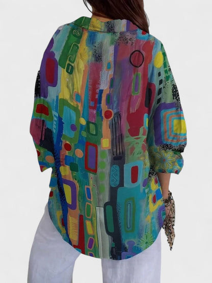 Rose | Blommig elegant blus med geometriskt mönster