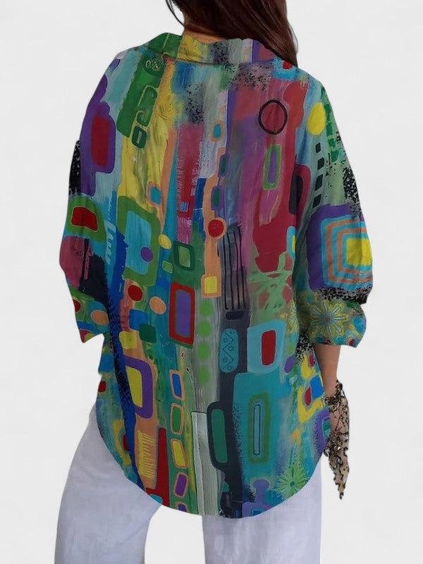Rose | Blommig elegant blus med geometriskt mönster