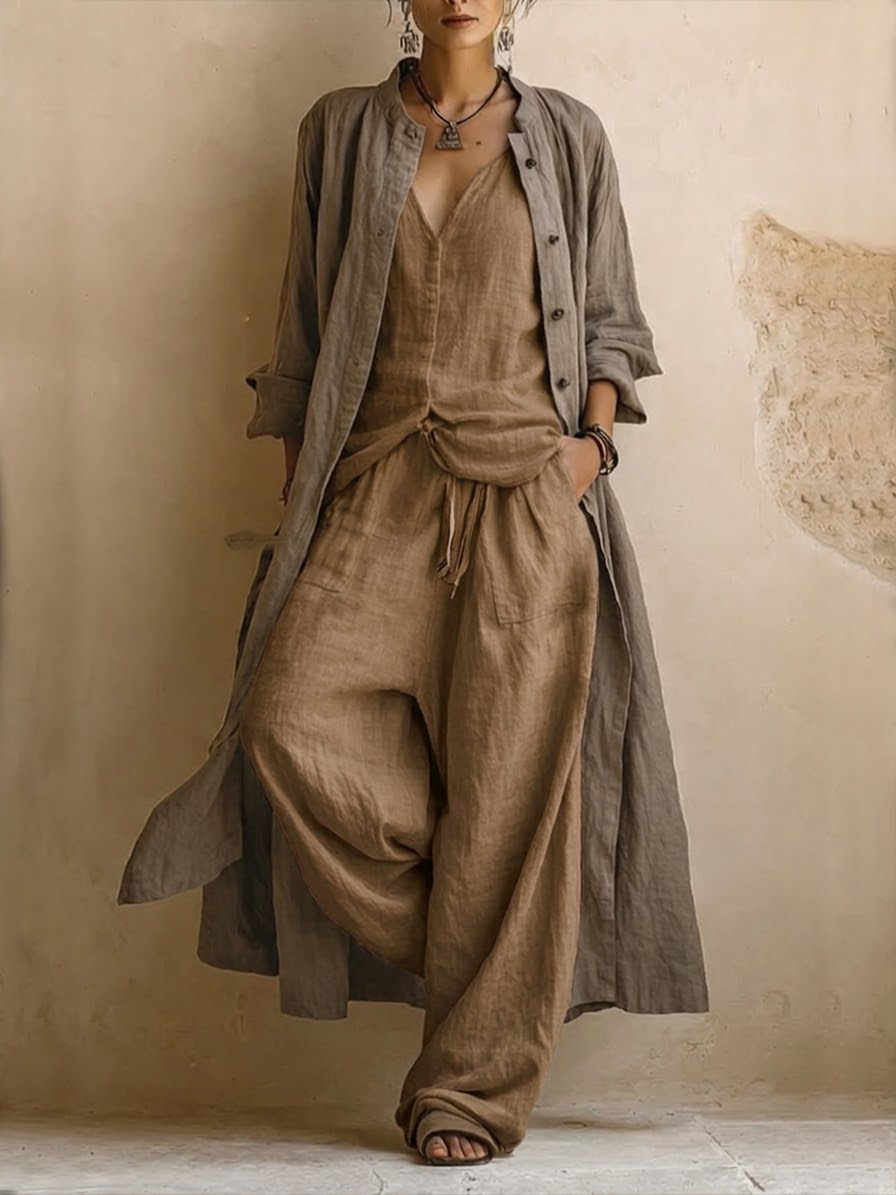 Rebecka | Bohemiskt 3-delat Set med Lång Cardigan