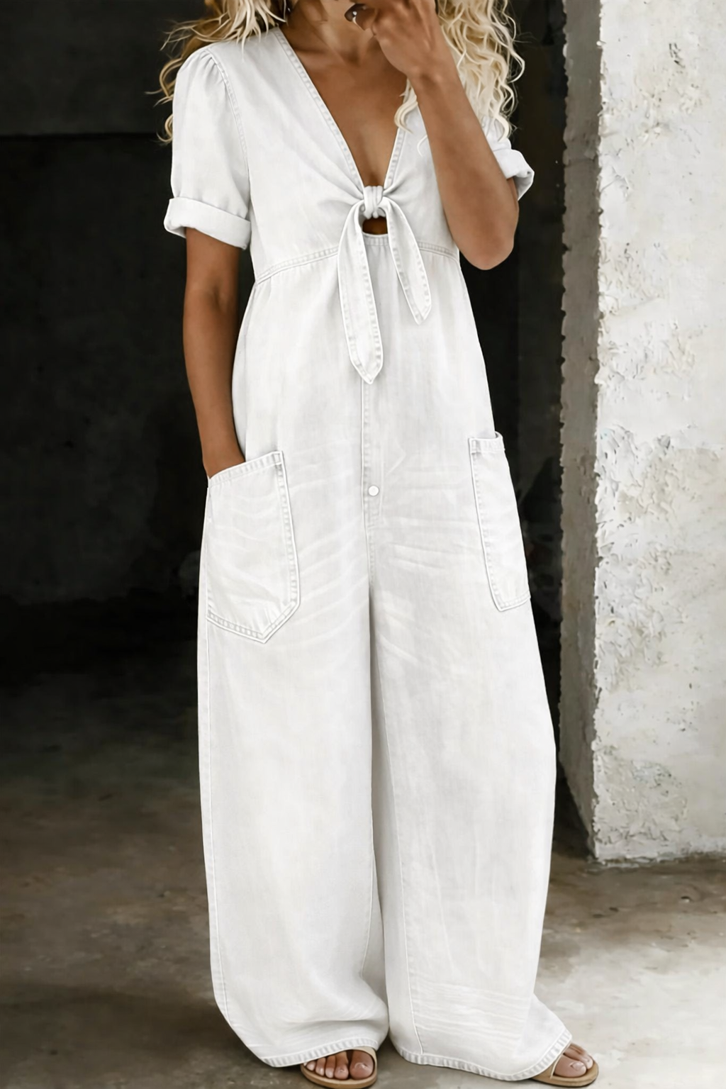 Maya | Kortärmad Jumpsuit med V-ringning