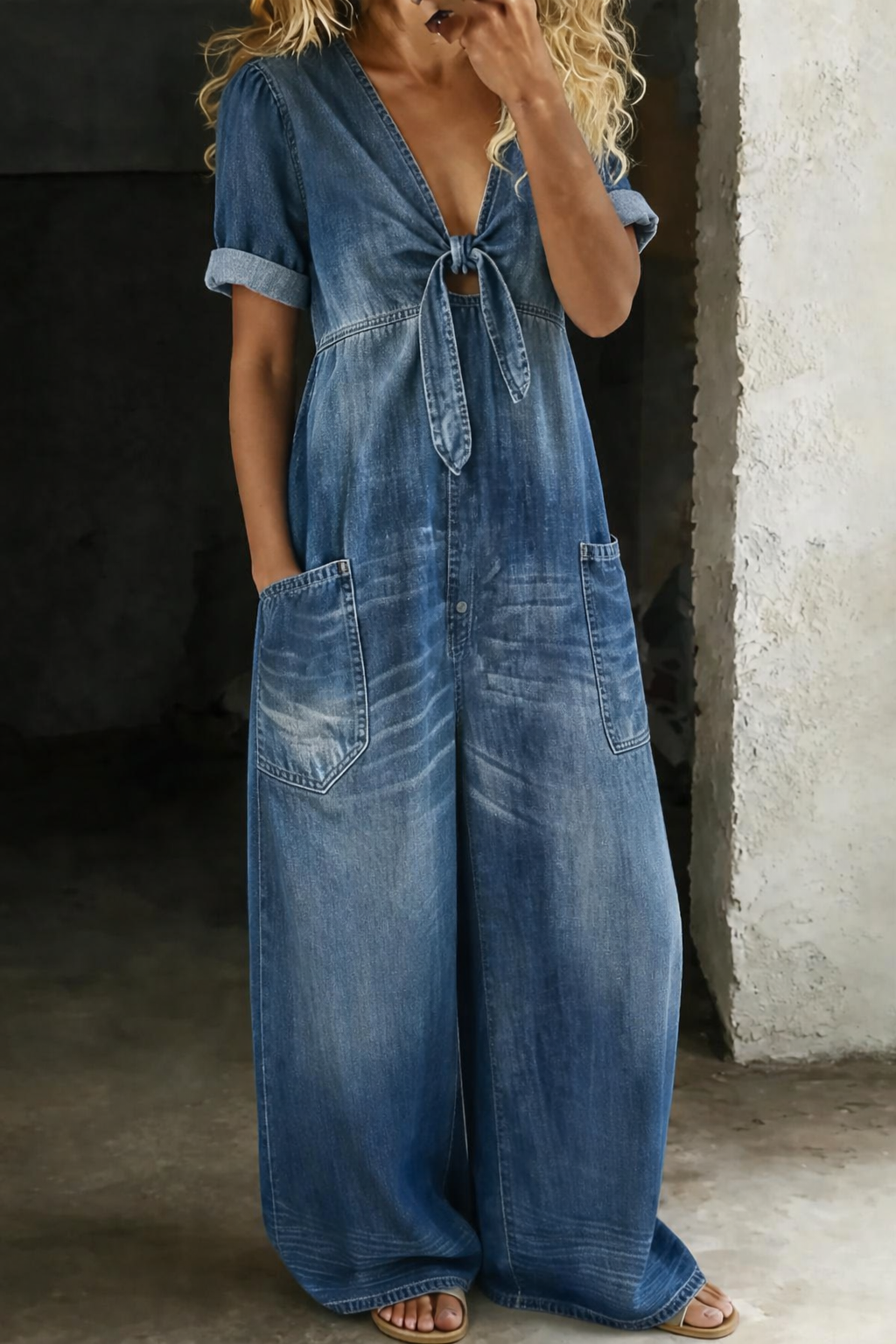 Maya | Kortärmad Jumpsuit med V-ringning