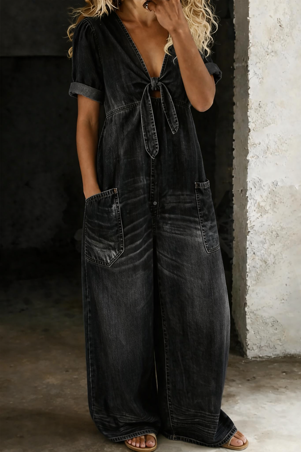 Maya | Kortärmad Jumpsuit med V-ringning