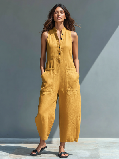 Selma | Minimalistisk Ärmlös Jumpsuit i Linneblandning