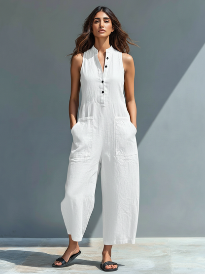 Selma | Minimalistisk Ärmlös Jumpsuit i Linneblandning