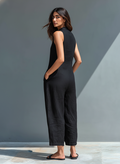 Selma | Minimalistisk Ärmlös Jumpsuit i Linneblandning