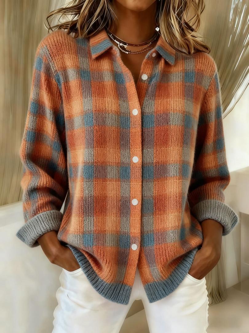 Sofia | Rutig mjuk varm hoodie-blus