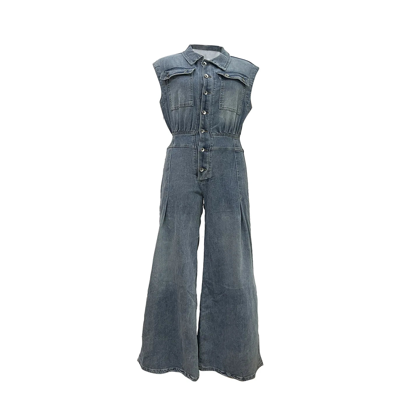 Stella | Jeansjumpsuit med Markerad Midja och Vida Ben