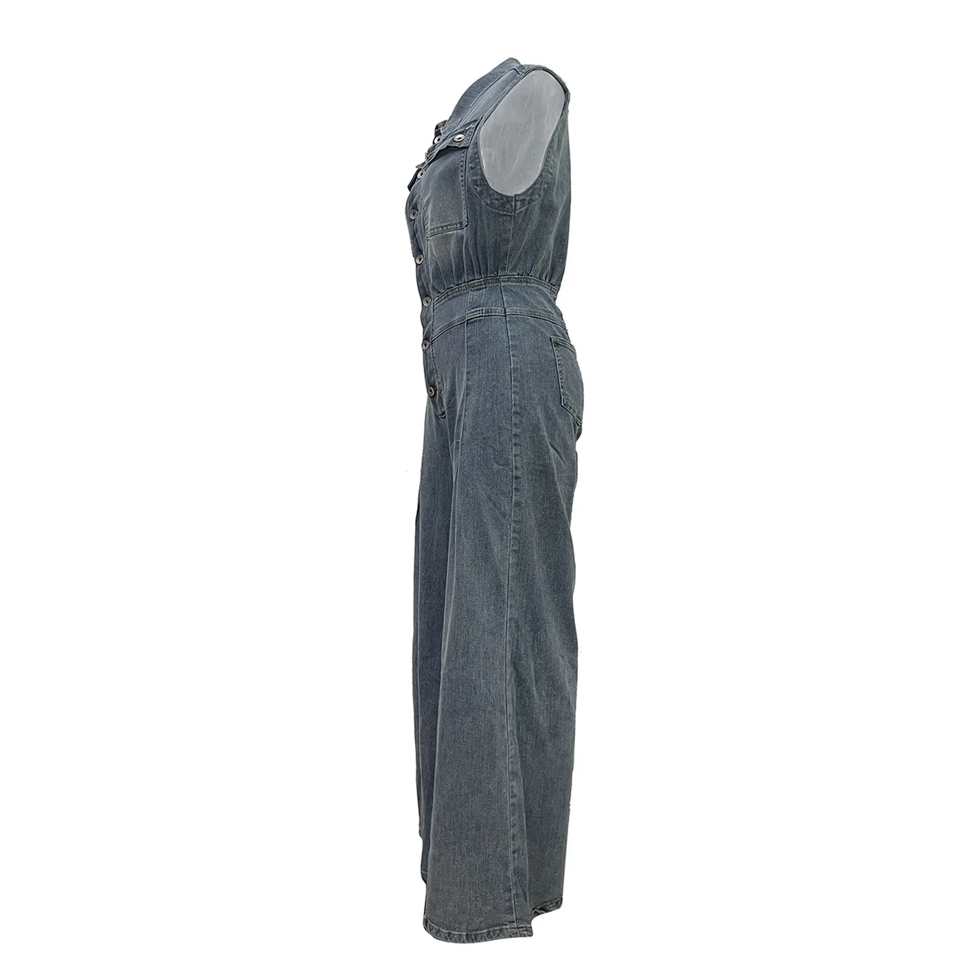 Stella | Jeansjumpsuit med Markerad Midja och Vida Ben