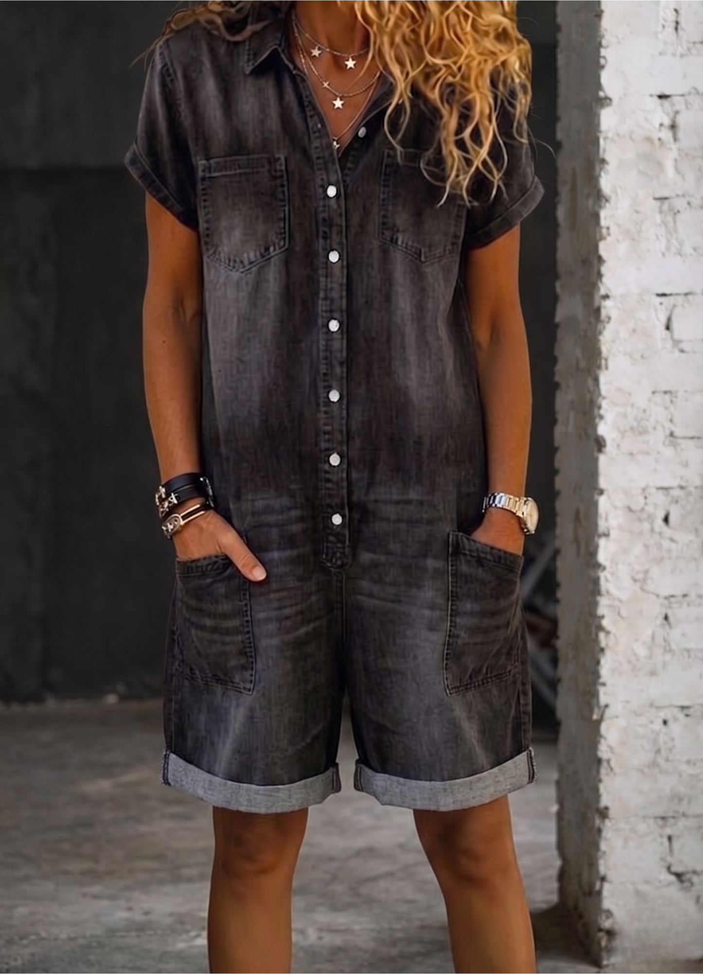 Nora | Ledig Jeansjumpsuit med Shorts