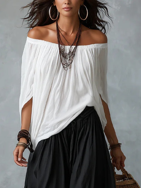 Rocio | Set med Vit Off-shoulder-topp och Utsvängda Lyktbyxor