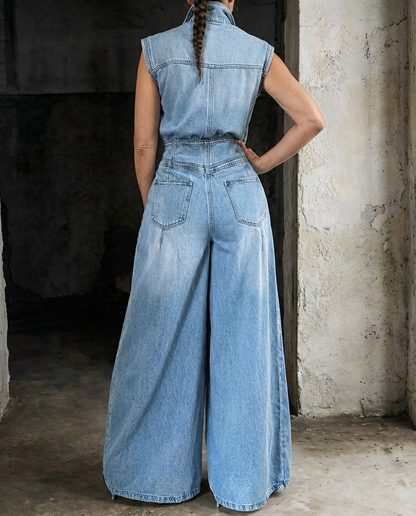 Stella | Jeansjumpsuit med Markerad Midja och Vida Ben