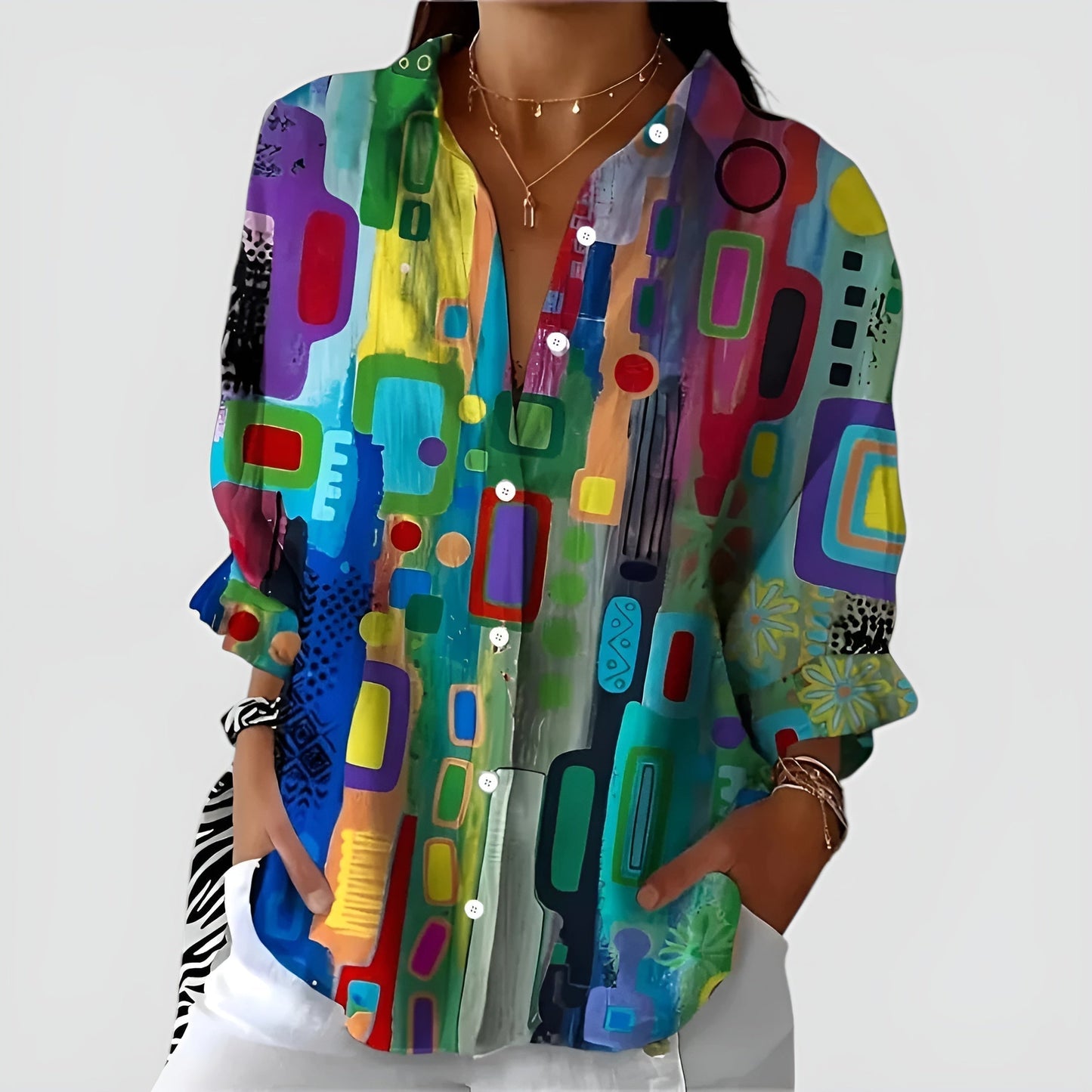 Ava | Blus med geometriskt mönster