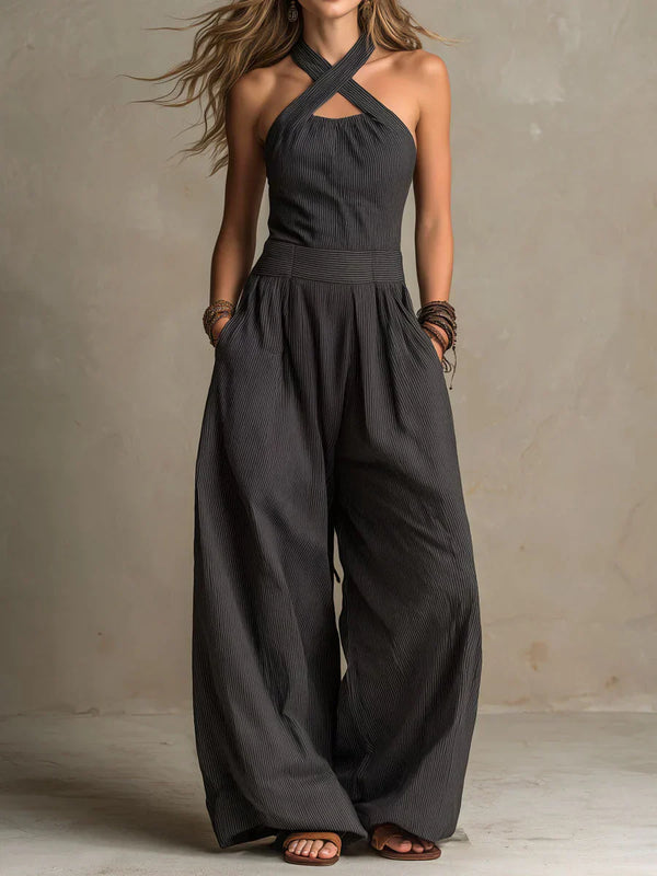 Bianca | Jumpsuit i Linne och Bomull med Elegant Korsad Urringning